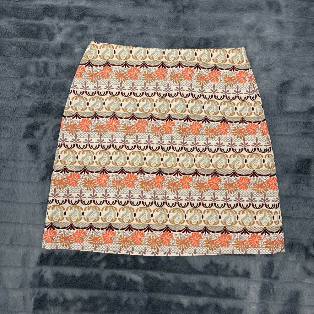 Loft Womens Paisley Floral Jacquard Mini Skirt Orange Burgundy Size 2